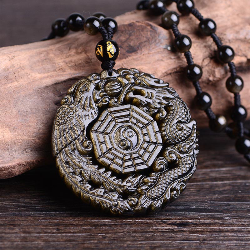 Golden Obsidian Yin Yang Healing Necklace Pendant Unisex