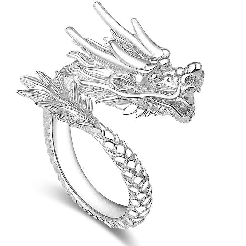 Adjustable 990 Silver Dragon Ring Luck Protection Strength