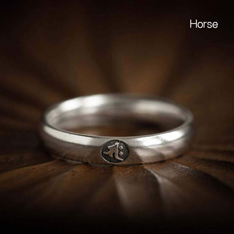 Adjustable 925 Sterling Silver Chinese Zodiac Blessing Ring