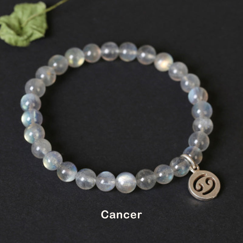 12 Zodiac Moonstone Charming Bracelet 7mm Beads