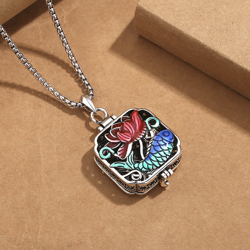 Copper Koi Fish Lotus Luck Pendant Necklace 45cm