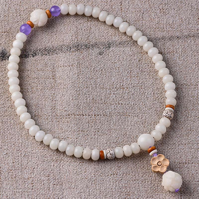 Unisex-Lotusarmband mit weißer Jade, Bodhi-Samen und Segen