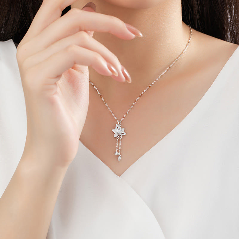 925 Sterling Silver Lotus Zircon Enlightenment Necklace