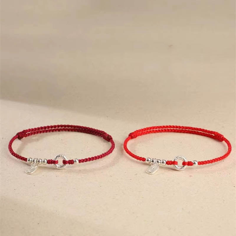 925 Sterling Silver Peace Buckle Spiritual Bracelet with Red String