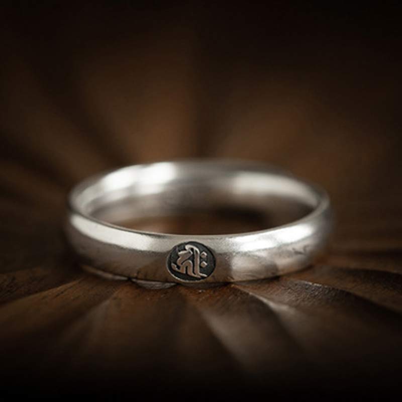 Adjustable 925 Sterling Silver Chinese Zodiac Blessing Ring