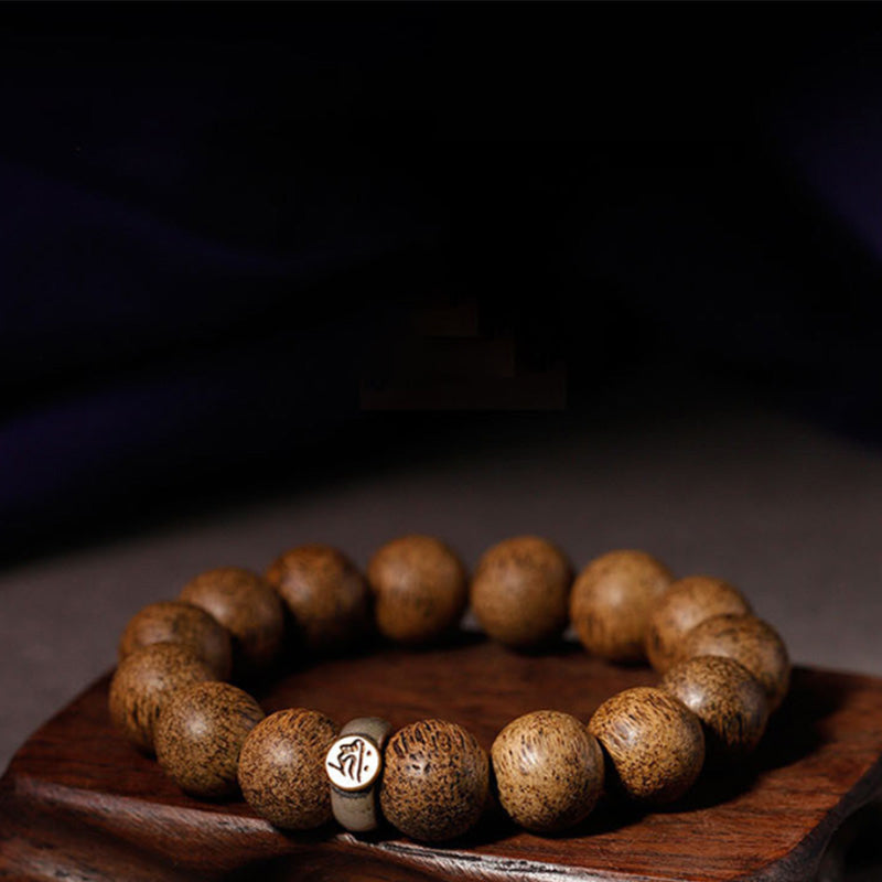 Natürliches Adlerholz-Armband mit chinesischen Sternzeichen, 12 mm Perlen