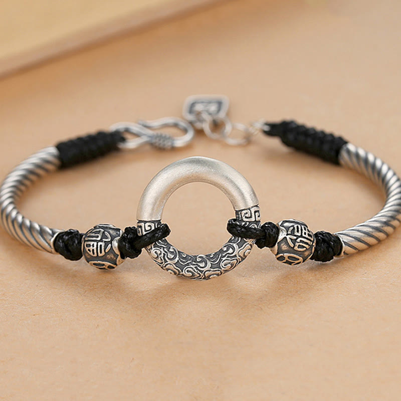 Peace Buckle 999 Sterling Silver Spiritual Bracelet for Fortune