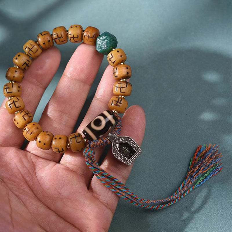 Kamelknochen-Swastika-Dzi-Buddha-Armband für Glück und Schutz