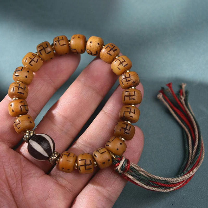 Kamelknochen-Swastika-Dzi-Buddha-Armband für Glück und Schutz
