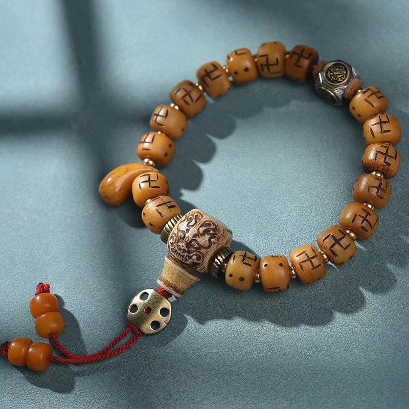 Kamelknochen-Swastika-Dzi-Buddha-Armband für Glück und Schutz