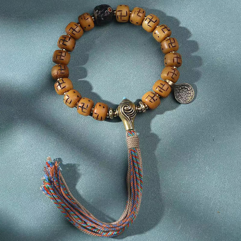 Kamelknochen-Swastika-Dzi-Buddha-Armband für Glück und Schutz