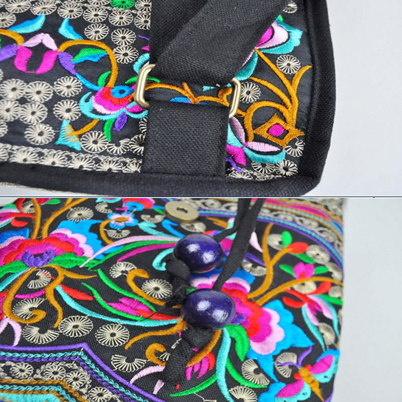Canvas-Rucksack mit Pfingstrose &amp; chinesischer Geldbaum-Stickerei – Wohlstandssymbol