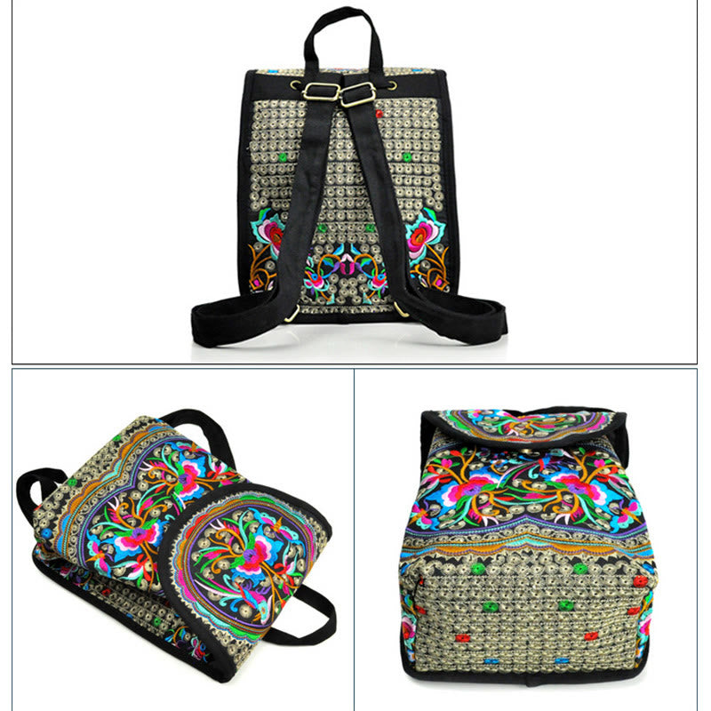 Canvas-Rucksack mit Pfingstrose &amp; chinesischer Geldbaum-Stickerei – Wohlstandssymbol