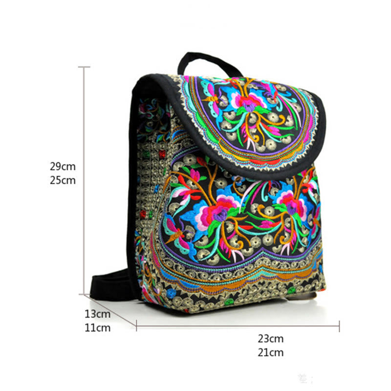 Canvas-Rucksack mit Pfingstrose &amp; chinesischer Geldbaum-Stickerei – Wohlstandssymbol