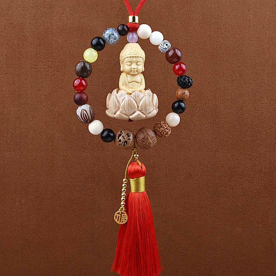 Auto-Anhänger | Bodhi-Samen, Lotus, Buddha-Fu-Symbol, 40 cm