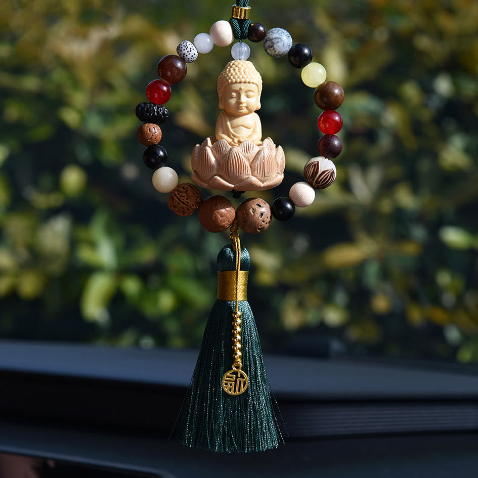 Auto-Anhänger | Bodhi-Samen, Lotus, Buddha-Fu-Symbol, 40 cm
