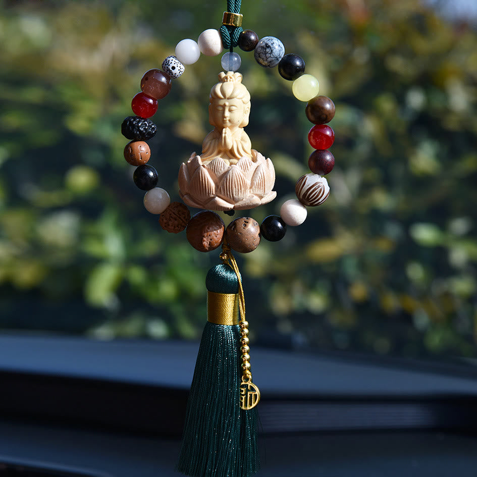 Auto-Anhänger | Bodhi-Samen, Lotus, Buddha-Fu-Symbol, 40 cm