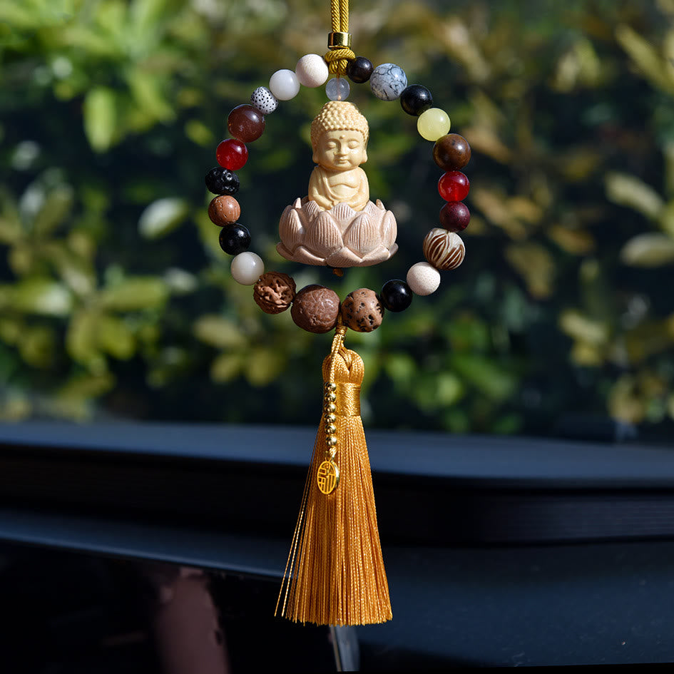 Auto-Anhänger | Bodhi-Samen, Lotus, Buddha-Fu-Symbol, 40 cm