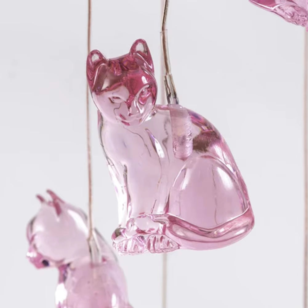 Pink translucent glass cat ornament for Cat Solar Wind Chimes outdoor garden decor