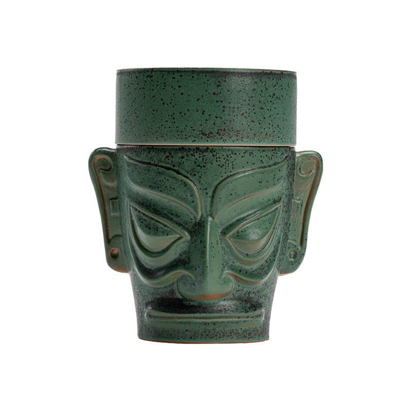 Sanxingdui Ceramic Incense Burner Inspired by Bronze Age Mask Meditation