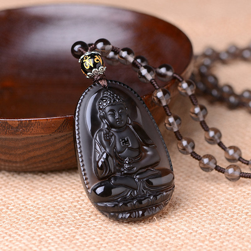 Obsidian Protection Necklace with Chinese Zodiac | Healing Sounds