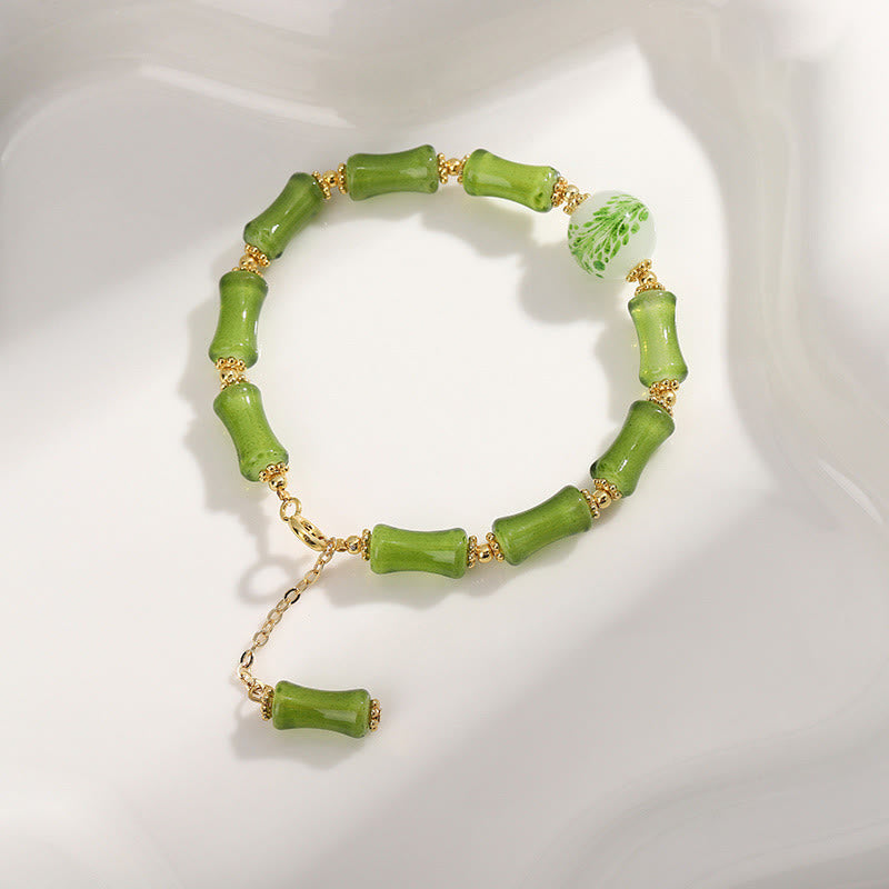 Green Bamboo Liuli Crystal Moss Agate Spiritual Bracelet for Wealth