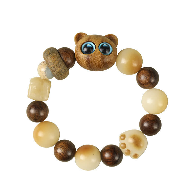 Bodhi Seed Sandalwood Cat Peace Bracelet 14-17cm Unisex