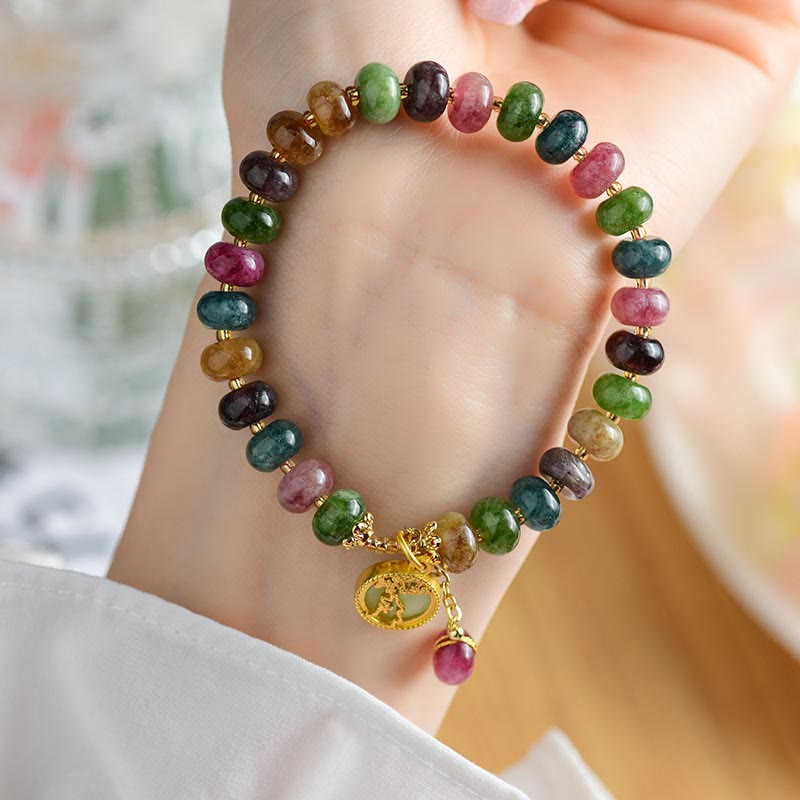 Colorful Tourmaline Love Bracelet with Rabbit Flower Charm