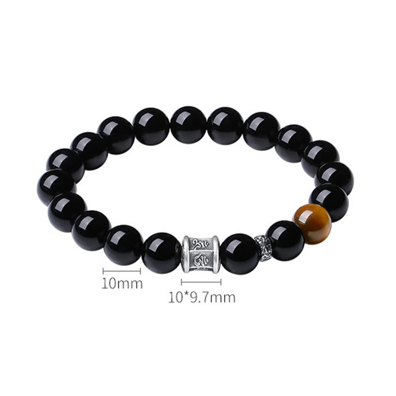 Unisex-Armband „Om Mani Padme Hum“ aus schwarzem Obsidian, 10 mm