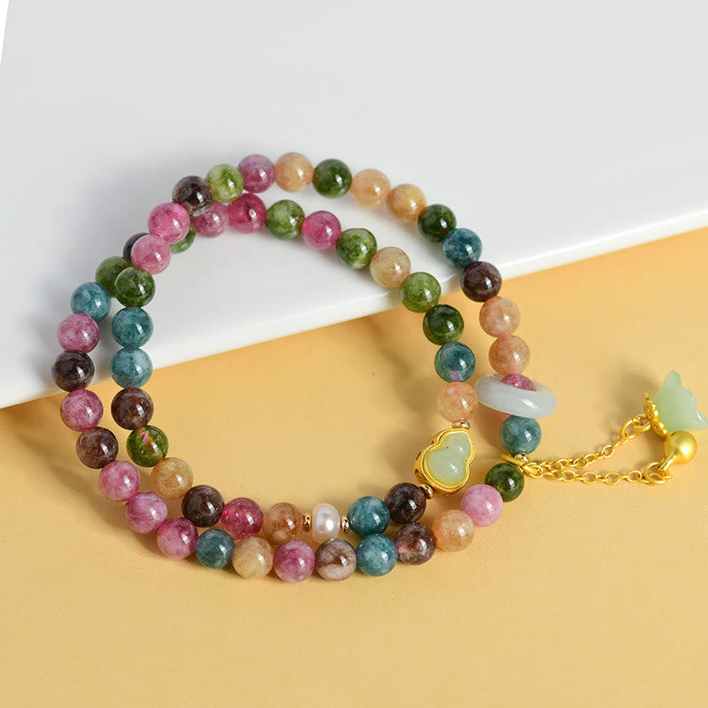 Multicolored Tourmaline Wisdom Double Wrap Charm Bracelet