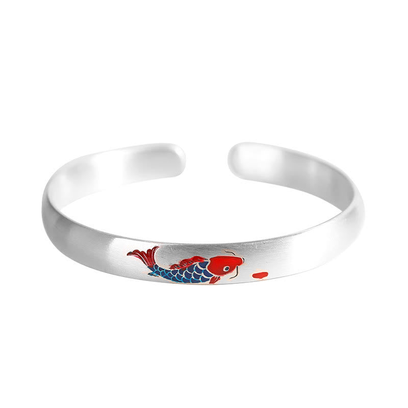 999 Sterling Silver Koi Fish Luck Cuff Bracelet - Adjustable