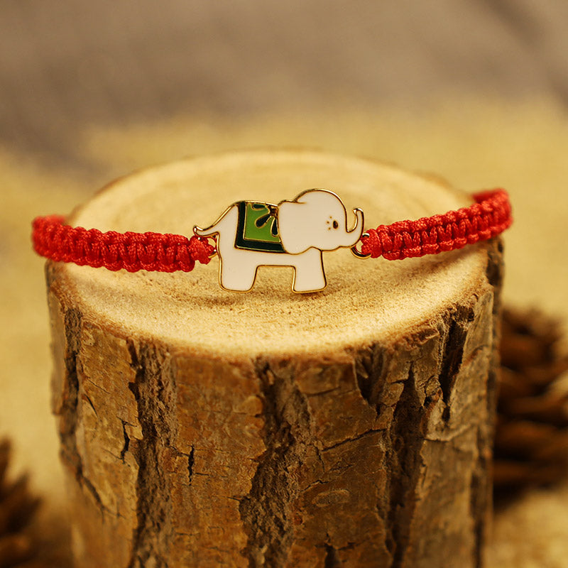 925 Sterling Silver Elephant Bracelet with Red String for Luck & Protection
