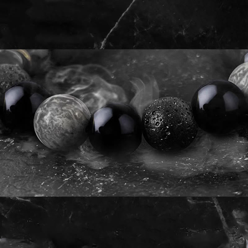 Schwarzes Obsidian-Lavastein-Yin-Yang-Armband für Stärke