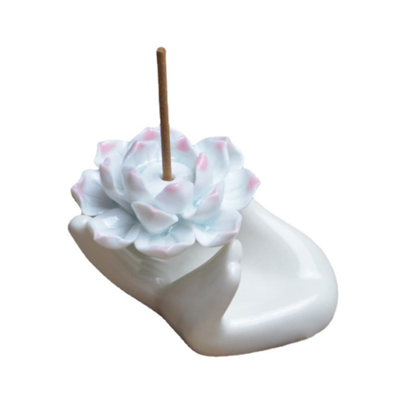 Ceramic Lotus Hand Meditation Incense Burner 8x6cm