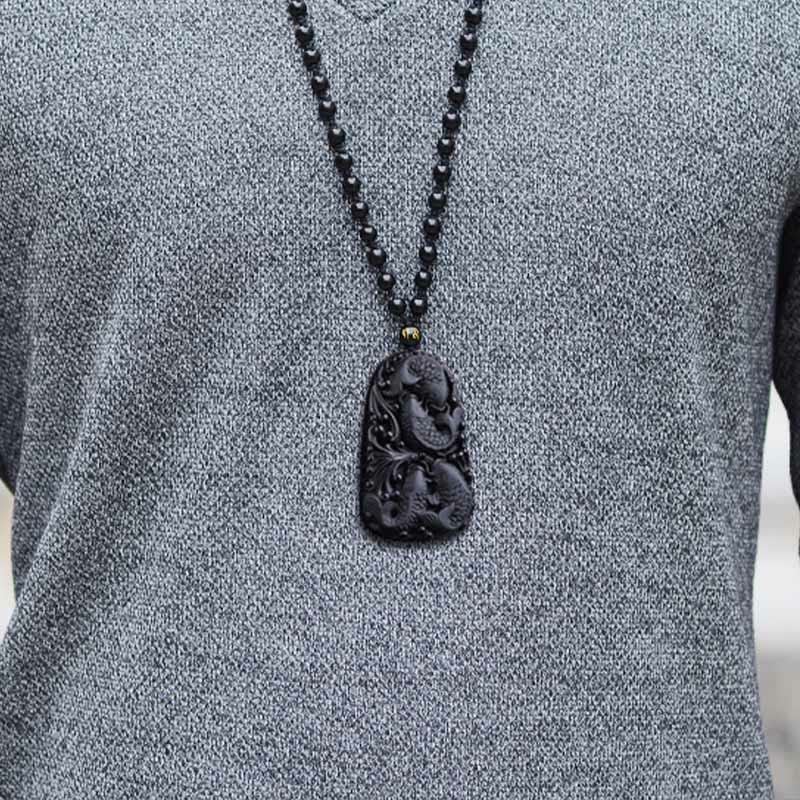 Black Obsidian Koi Fish Strength Necklace Pendant