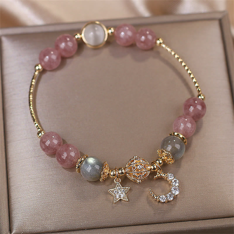 Moon Star Love Bracelet | Strawberry Quartz & Moonstone