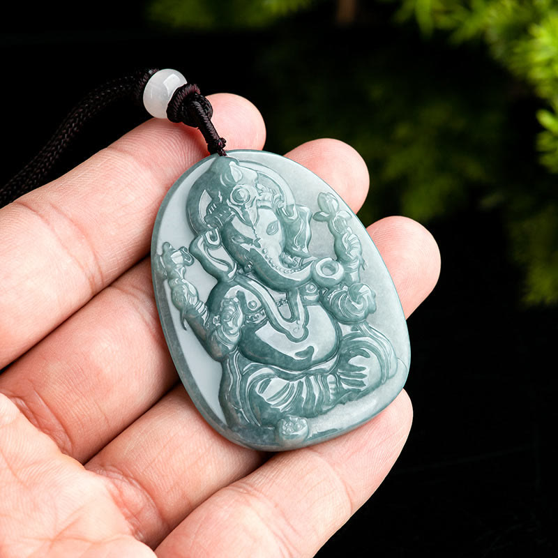 Natürliche Jade Ganesh Schutzkette | Elefanten-Amulett