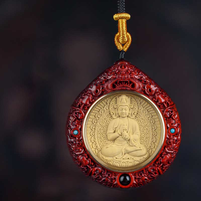 Chinese Zodiac Necklace with Avalokitesvara and Red Sandalwood Pendant
