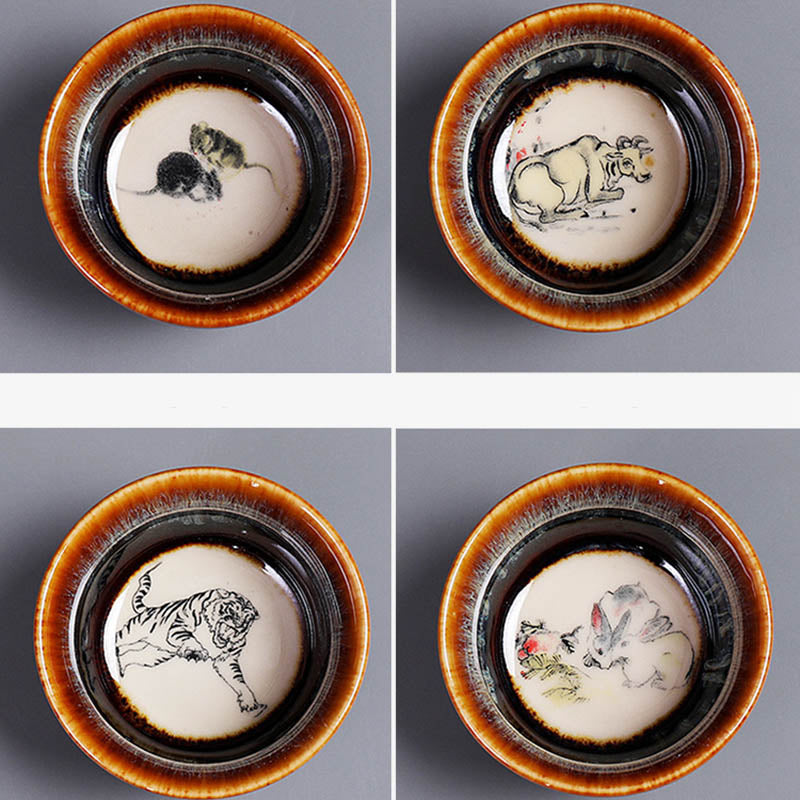 Keramik-Teetasse mit 12 chinesischen Sternzeichen, 73 ml, für Teeritual
