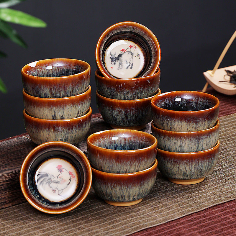 Keramik-Teetasse mit 12 chinesischen Sternzeichen, 73 ml, für Teeritual