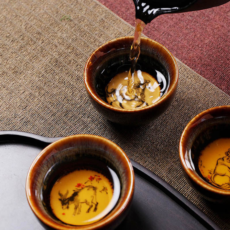Keramik-Teetasse mit 12 chinesischen Sternzeichen, 73 ml, für Teeritual