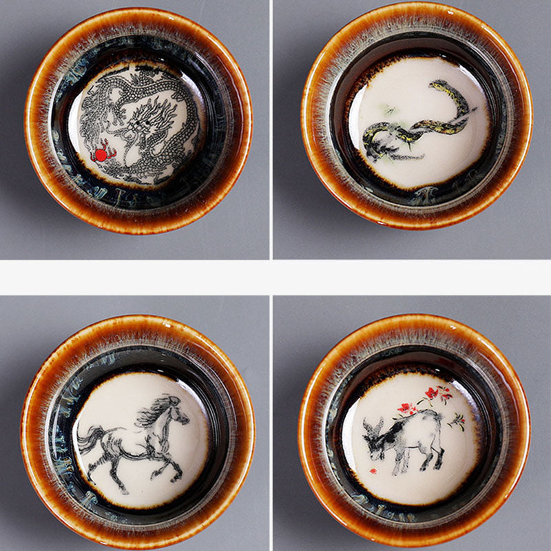 Keramik-Teetasse mit 12 chinesischen Sternzeichen, 73 ml, für Teeritual