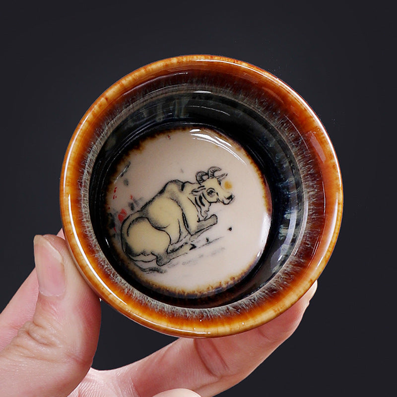 Keramik-Teetasse mit 12 chinesischen Sternzeichen, 73 ml, für Teeritual