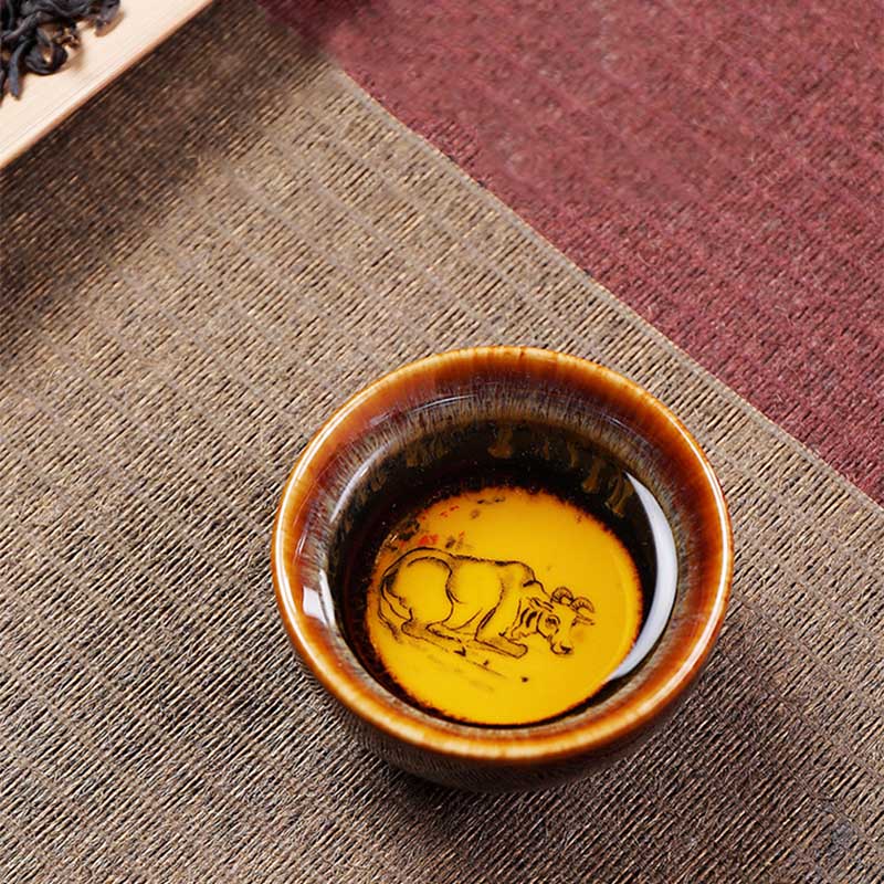 Keramik-Teetasse mit 12 chinesischen Sternzeichen, 73 ml, für Teeritual