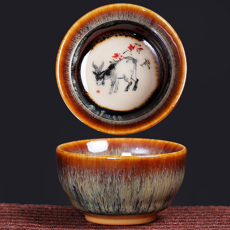 Keramik-Teetasse mit 12 chinesischen Sternzeichen, 73 ml, für Teeritual
