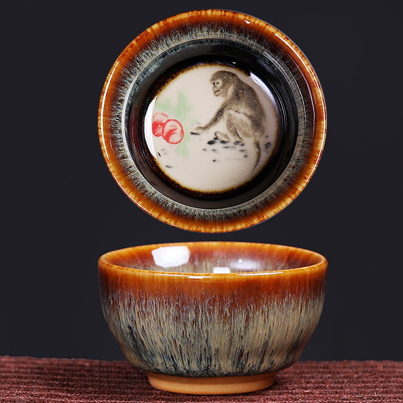 Keramik-Teetasse mit 12 chinesischen Sternzeichen, 73 ml, für Teeritual