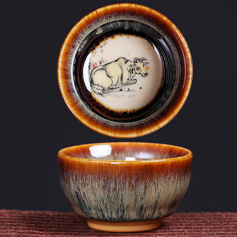 Keramik-Teetasse mit 12 chinesischen Sternzeichen, 73 ml, für Teeritual