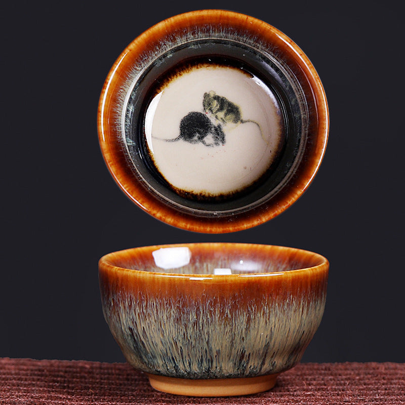 Keramik-Teetasse mit 12 chinesischen Sternzeichen, 73 ml, für Teeritual
