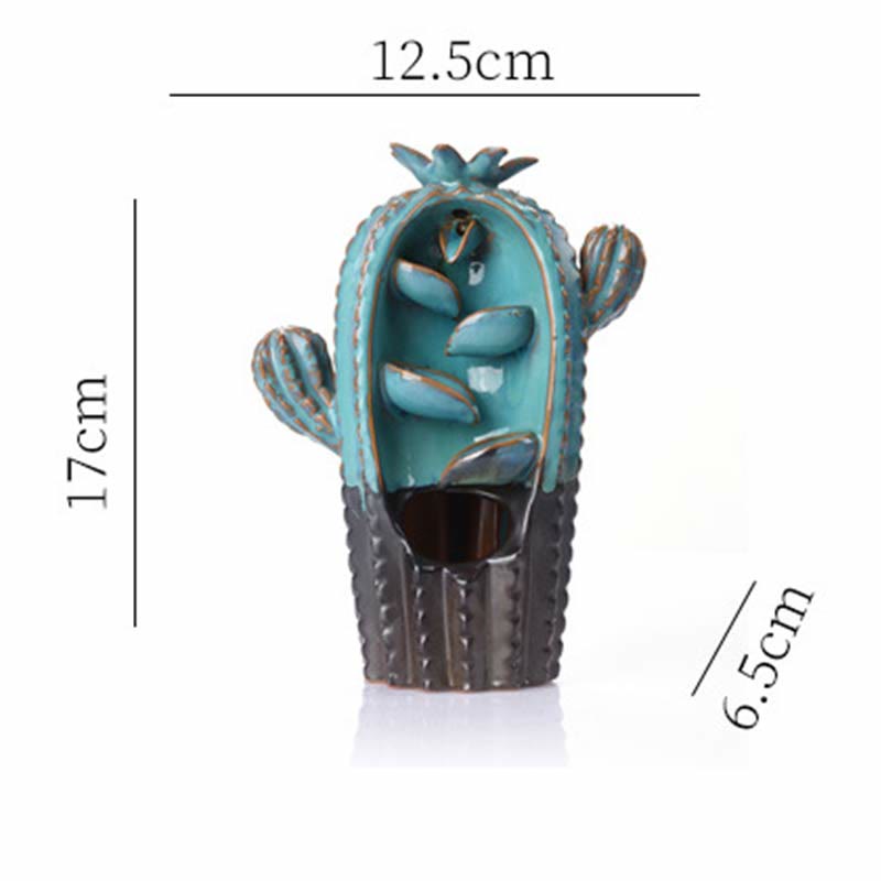 Räuchergefäß aus Keramik mit Rückfluss, Kaktus-Motiv, 12,5 cm, Entspannung