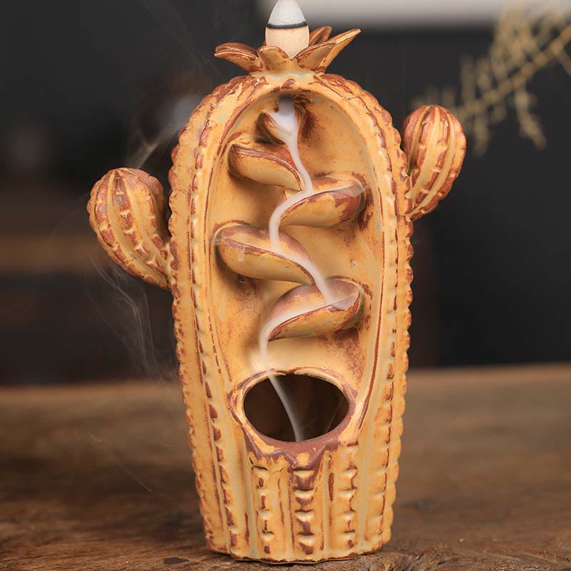Räuchergefäß aus Keramik mit Rückfluss, Kaktus-Motiv, 12,5 cm, Entspannung